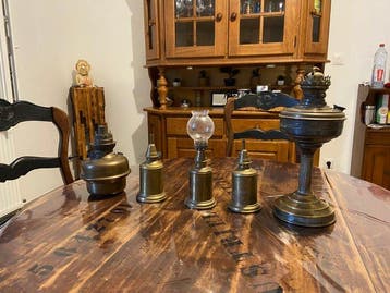 Petroleumlamp (5) - Messing, Glas