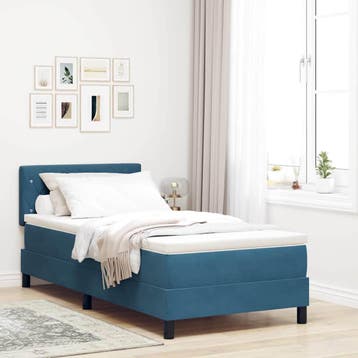 vidaXL LED Box Spring Bed met matras Donkerblauw 90 x 190 cm, Verzenden, Nieuw, Blauw, Stof