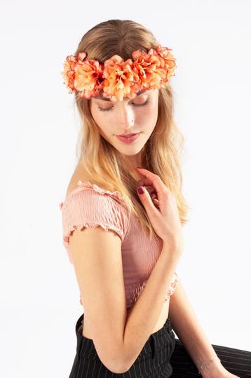 KIMU® Bloemenkrans Haar Hibiscus Oranje Hawaii Bloemen Haarb, Kleding | Dames, Carnavalskleding en Feestkleding, Ophalen of Verzenden