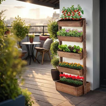Plantenbak Flora, gelakt hout, met plantenfolie, Verzenden, Nieuw