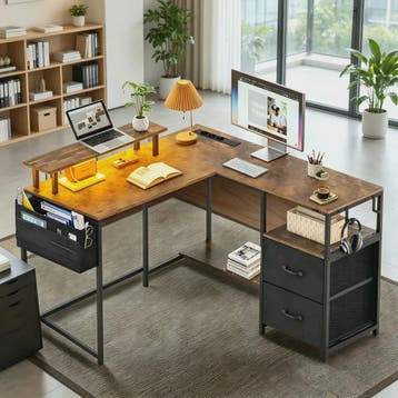 L-Hoekbureau met LED, 3 Stopcontacten, 2 USB-poorten, 2 Lade, Verzenden, Nieuw