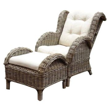 Naturel lounge balkonset 2-delig naturel rotan wit, Tuin en Terras, Ophalen of Verzenden, Nieuw