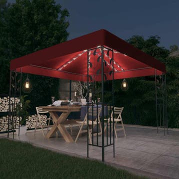 vidaXL Prieel met LED-lichtslinger 3x3 m wijnrood, Tuin en Terras, Verzenden, Nieuw