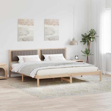 vidaXL Bedframe met hoofdeinde Taupe 200 x 200 cm Massief, Huis en Inrichting, Slaapkamer | Bedden, Verzenden, Nieuw, Bruin, Hout