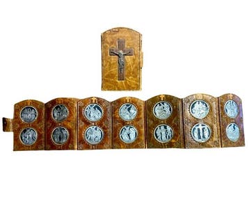 Draagbaar heiligdom - Via Crucis - Leder, Metaal - 20e eeuw, Antiek en Kunst