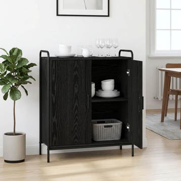 vidaXL Dressoir Zwart eiken 97 x 33 x 81 cm Bewerkt hout, Huis en Inrichting, Verzenden, Nieuw, Overige houtsoorten, Minder dan 50 cm