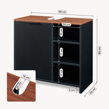 Wastafelonderkast Trond 66x30x60 cm zwart en walnootkleurig, Verzenden, Nieuw