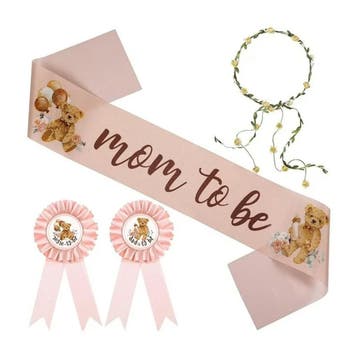 Babyshower set met sjerp, 2 rozetten en bloemenkrans, Hobby en Vrije tijd, Feestartikelen, Verzenden, Nieuw, Versiering, Geboorte of Huwelijk
