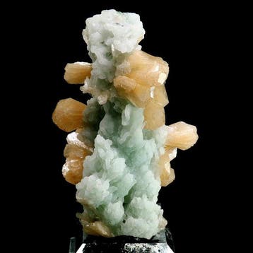 Stilbite op chalcedoon-stalactieten - Nashik, Deccan Traps,