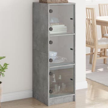 vidaXL buffetkast met glazen deuren 35x37x109 cm betongrijs, Minder dan 50 cm, Verzenden, 100 tot 150 cm, Nieuw