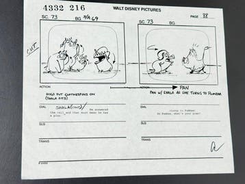 Walt Disney - Productie-storyboardpagina, ondertekend door, Nieuw