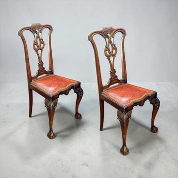 Thomas Chippendale - Stoel (2) - Hout, Leder - Met de hand, Antiek en Kunst
