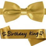 2-delige Birthday King set goud met vlinderdas en sjerp, Verzenden, Nieuw, Versiering, Verjaardag