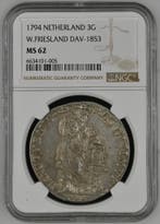 Provincie W.Friesland 3 gulden 1794 generaliteits NGC, Verzenden, Losse munt, Zilver