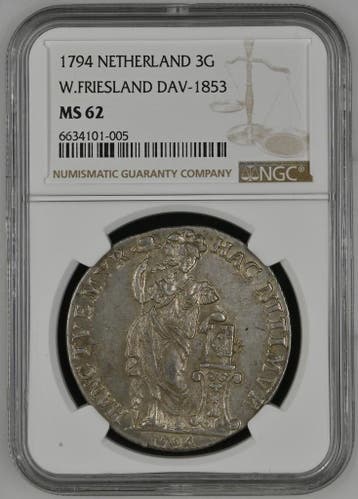 Provincie W.Friesland 3 gulden 1794 generaliteits NGC, Postzegels en Munten, Munten | Nederland, Verzenden, Losse munt, Zilver