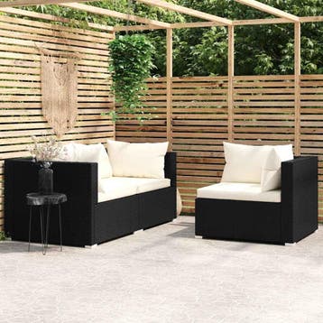 vidaXL 3-delige Loungeset met kussens poly rattan zwart, Verzenden, Nieuw, Loungeset