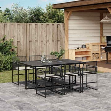vidaXL 7-delige Tuinset met kussens poly rattan zwart, Tuin en Terras, Verzenden, Nieuw, 6 zitplaatsen, Tuinset