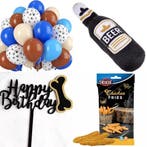Honden cadeau- en snack pakket Happy Birthday bruin blauw, Verzenden, Nieuw