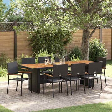 vidaXL Tuin eettafelset 9 st Zwart poly rattan, Verzenden, Nieuw, Meer dan 8 zitplaatsen