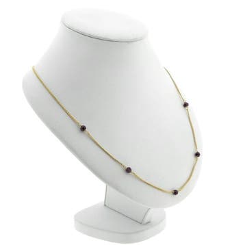 Gouden gourmetschakel ketting met granaat, Gebruikt, Ophalen of Verzenden, Met edelsteen, Goud