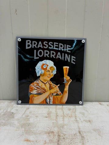 Brasserie Lorraine – Emaille Reclamebord – Klassieke Franse