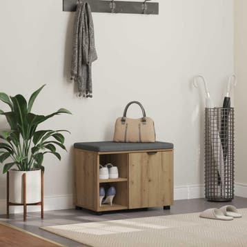 vidaXL Schoenbank met kussen Artisanaal eiken 60 x 38 x 46, Huis en Inrichting, Banken | Voetenbanken en Poefen, Verzenden, Nieuw