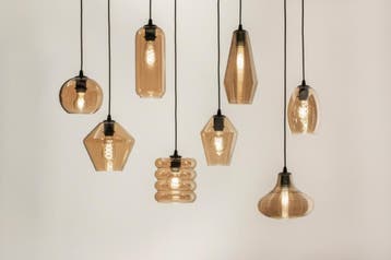 Rietveld Hanglampen - Bruin, Geel - Glas, Metaal, Verzenden, Nieuw