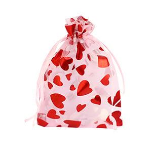20 x Sieraad zakje organza 9x12 cm hart – licht roze-rood, Ophalen of Verzenden, Nieuw