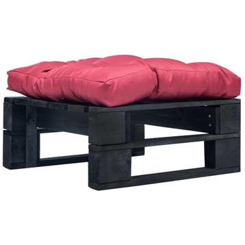 vidaXL Tuinpoef met rood kussen pallet hout zwart, Verzenden, Nieuw