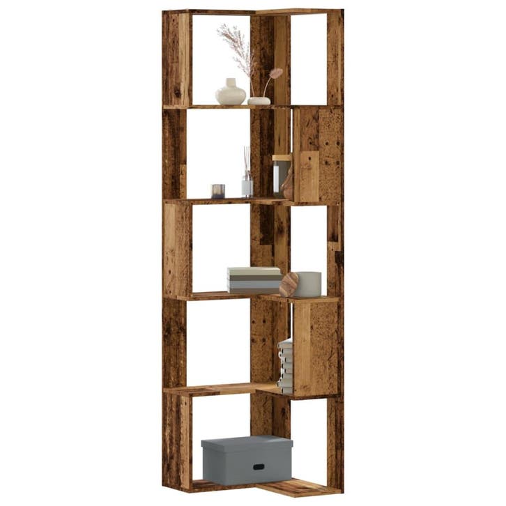 vidaXL Boekenkast 5-laags hoek 50x50x179 cm bewerkt hout oud, Huis en Inrichting, Kasten | Boekenkasten, 50 tot 75 cm, Nieuw, Overige houtsoorten
