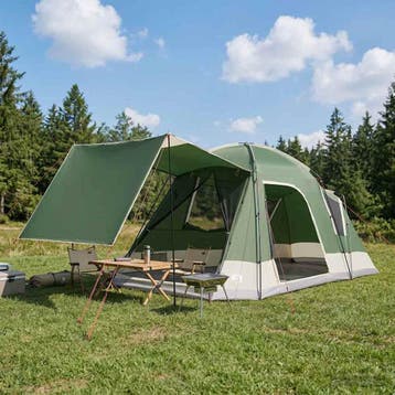 vidaXL Huisje Tent met dak Groen 8-persoons Polyester en, Verzenden, Nieuw, Tot en met 2