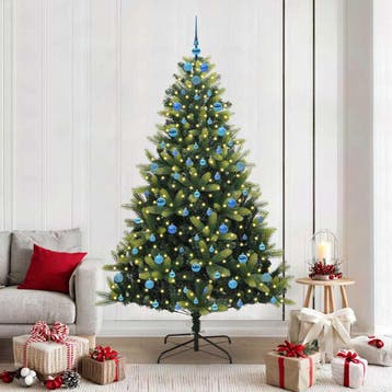 vidaXL Kunstkerstboom met scharnier 300 LEDs Groen 210 cm, Verzenden, Nieuw