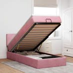 vidaXL Ottoman bed met matras en LEDs 90x200cm fluweel roze, 90 cm, Eenpersoons, Verzenden, Nieuw