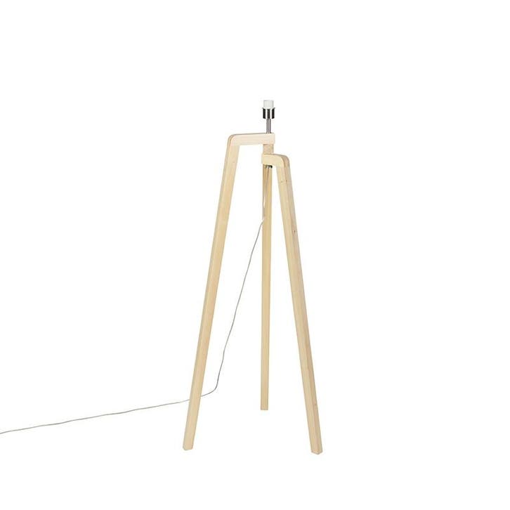 Vloerlamp tripod hout zonder kap - Puros, Huis en Inrichting, Lampen | Vloerlampen, Nieuw, Hout, Verzenden