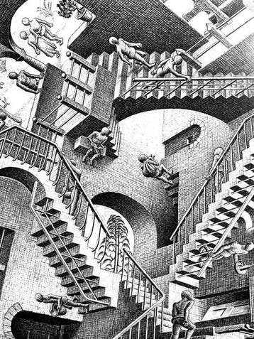 M C Escher - Relativity (1953)