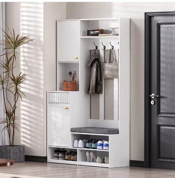 Halboom met Bank, Haken en Lades – 100×35×180 cm Wit/Zwart, Huis en Inrichting, Kasten | Kledingkasten, Verzenden, Nieuw