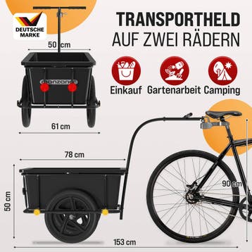 Fietskar Zwart Staal Kunststof 71x50x31cm 90 Liter, Auto diversen, Verzenden, Nieuw