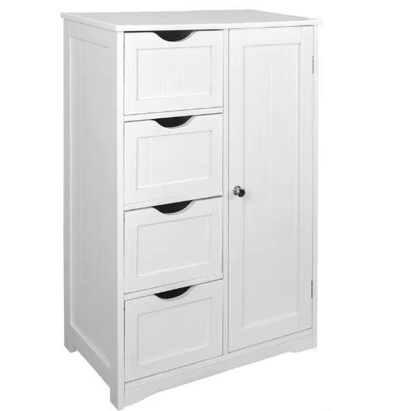 Witte ladekast voor badkamer – Met 4 lades en open vakken, Huis en Inrichting, Badkamer | Badkamermeubels, Nieuw, Verzenden