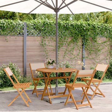 vidaXL 5-delige Tuinset massief hout en stof beige, Tuin en Terras, Verzenden, Nieuw, Hardhout, Tuinset