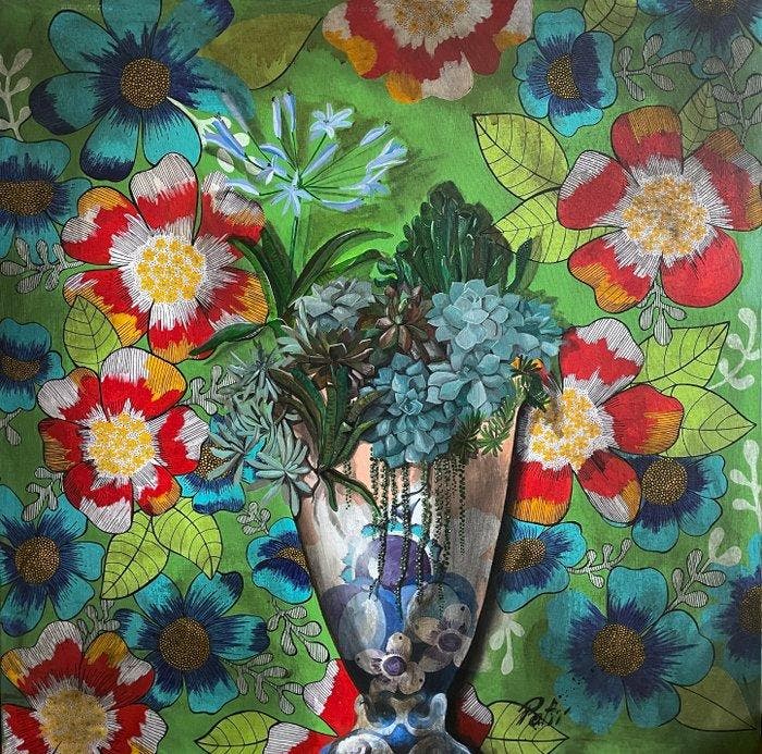 Patií - Agapanthus, Antiek en Kunst, Kunst | Schilderijen | Modern