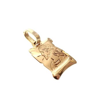 Gouden hanger van een boekrol met gravure (Hanger of bedel), Ophalen of Verzenden, Gebruikt, Goud, Overige merken