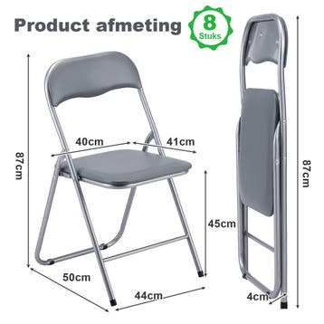 BARDI 8 Stuks Klapstoelen met PU Kussentjes 100KG - GRIJS, Klapstoel met PVC Zitting , Nieuw, Ophalen of Verzenden, Grijs