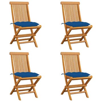 vidaXL Klapstoelen met blauwe kussens, 4 stuks, massief, Verzenden, Nieuw