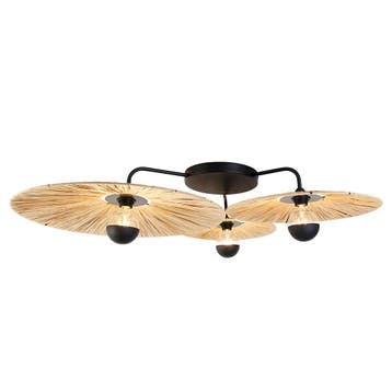 Landelijke plafondlamp zwart met touw 3-lichts - Leia, Verzenden, Nieuw