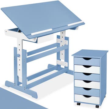 Bureau in hoogte verstelbaar en verrijdbare ladekast - blauw, Huis en Inrichting, Verzenden, Nieuw