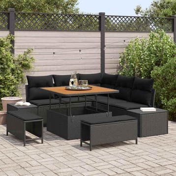 vidaXL Tuinbankenset 8 st Zwart Poly riet, Verzenden, Nieuw, Rotan, 8 zitplaatsen