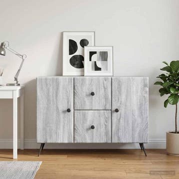 vidaXL Dressoir met lade Grijs sonoma 89 x 34,5 x 60 cm, Verzenden, Nieuw, Overige houtsoorten, Minder dan 50 cm
