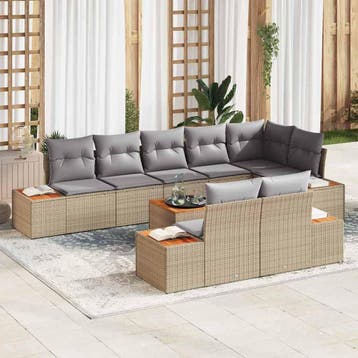 vidaXL Tuinbankenset 9 st Beige Poly riet, Tuin en Terras, Verzenden, Nieuw, Meer dan 8 zitplaatsen