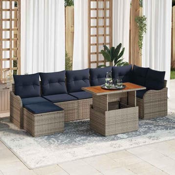 vidaXL Tuin Sofa Set 8 st grijs en marineblauw, Verzenden, Nieuw, Rotan, 8 zitplaatsen