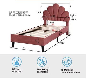 Gestoffeerd Meisjesbed met Bloemhoofdbord van Fluweel, Kinderen en Baby's, Kinderkamer | Bedden, Verzenden, Nieuw